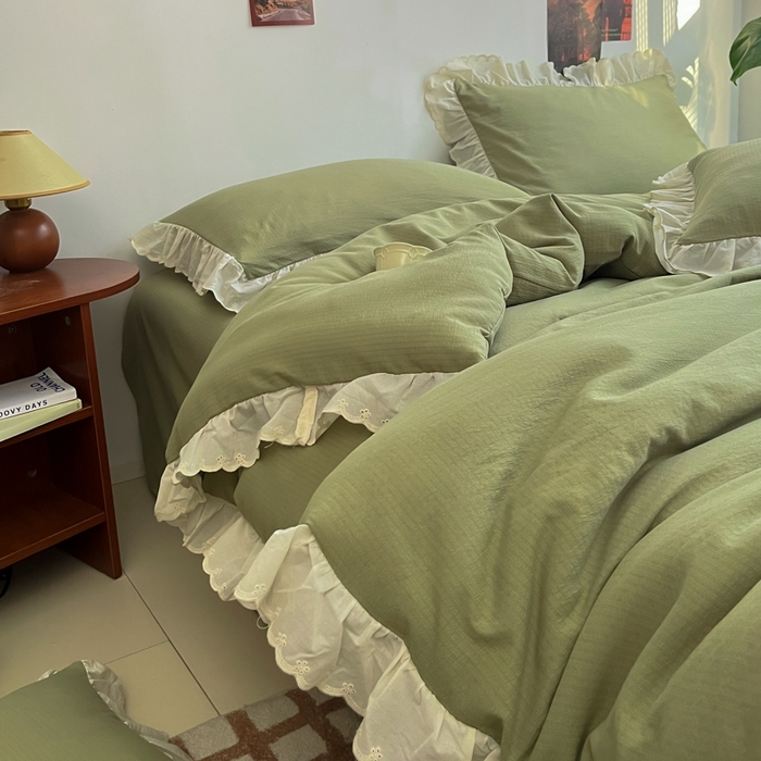 91家纺网 家纺一手货源 找家纺 慕澄家纺 2025新款中古风法式蕾丝复古四件套 青豆