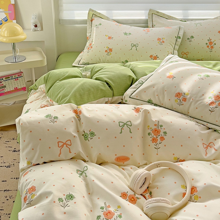 91家纺网 家纺一手货源 找家纺 暖芯优选 2025新款小清新印花全棉磨毛四件套 长相思