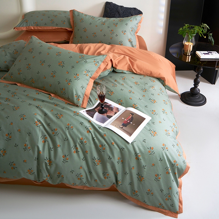 91家纺网 家纺一手货源 找家纺 橙艺家居 2025新款臻品柔棉印花四件套 奈雪-绿