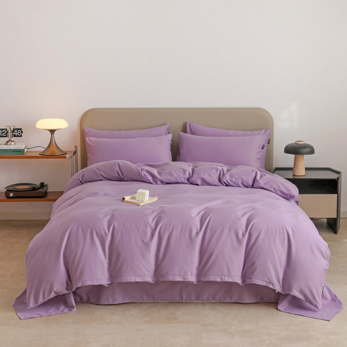 91家纺网 家纺一手货源 找家纺 富馨莱 2025新款60支纯棉纯色双拼四件套 丁香紫