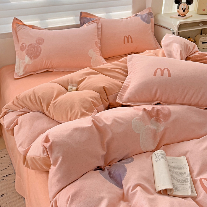 91家纺网 家纺一手货源 找家纺 暖芯优选 2025新款小清新印花全棉磨毛四件套 班尼熊