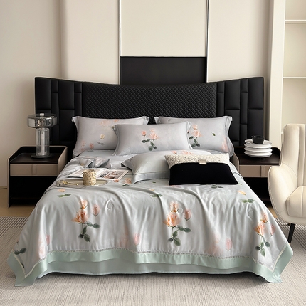 娇逸家居 2025新款50支印花莱赛尔天丝夏被镂空款花边夏凉被 觅遥