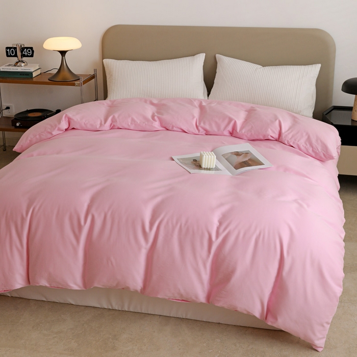 91家纺网 家纺一手货源 找家纺 富馨莱 2025新款60支纯棉纯色双拼四件套 白桃粉