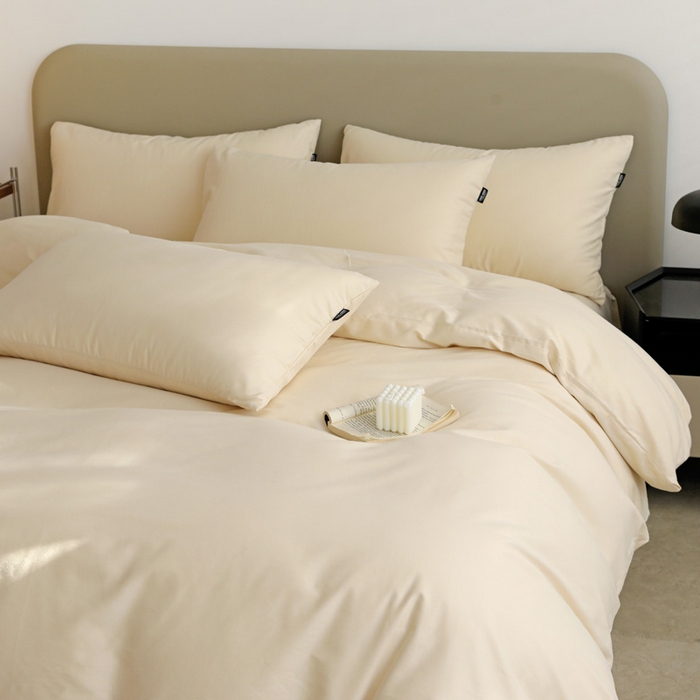 91家纺网 家纺一手货源 找家纺 富馨莱 2025新款60支纯棉纯色双拼四件套 奶白