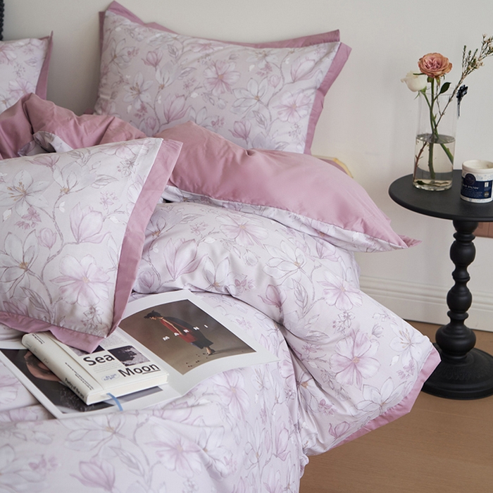 91家纺网 家纺一手货源 找家纺 橙艺家居 2025新款臻品柔棉印花四件套 栀柔-粉