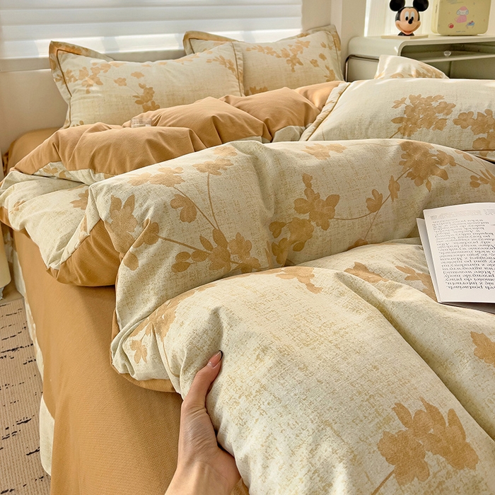 91家纺网 家纺一手货源 找家纺 暖芯优选 2025新款小清新印花全棉磨毛四件套 浅花悠悠