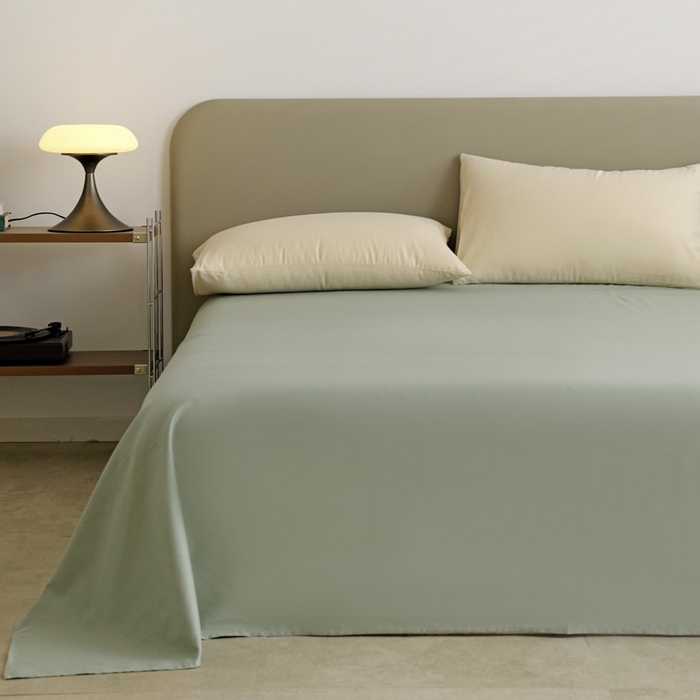 91家纺网 家纺一手货源 找家纺 富馨莱 2025新款60支纯棉纯色双拼四件套 奶白+抹茶绿