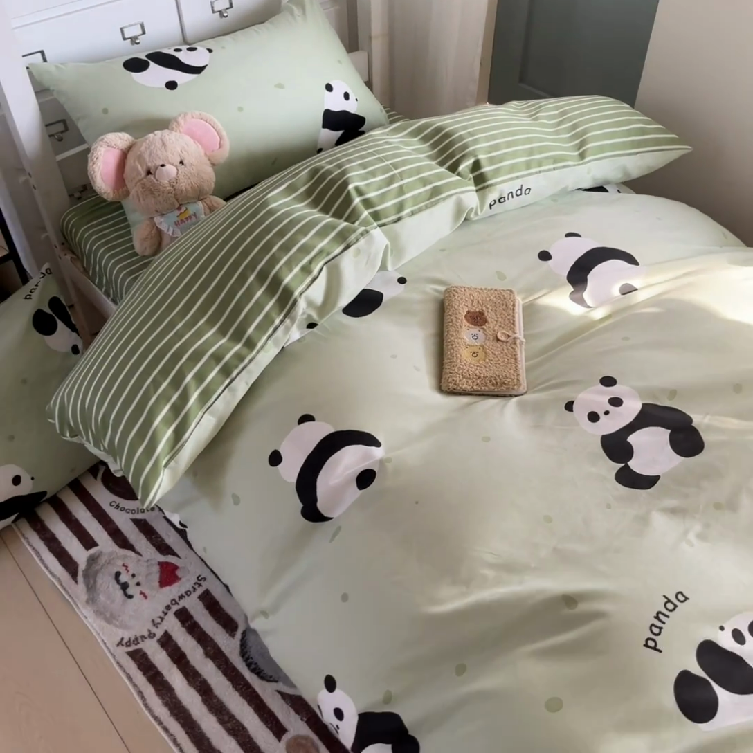 91家纺网 家纺一手货源 找家纺 寻米 2025新款13070全棉水洗棉学生三件套 小猫球球