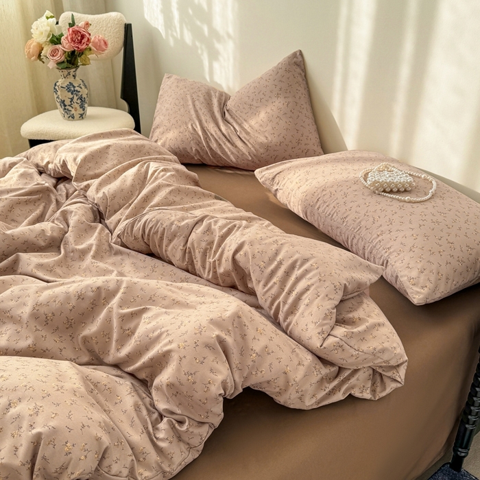 91家纺网 家纺一手货源 找家纺 欧尚 2025新款有氧针织双层纱四件套 花沫咖