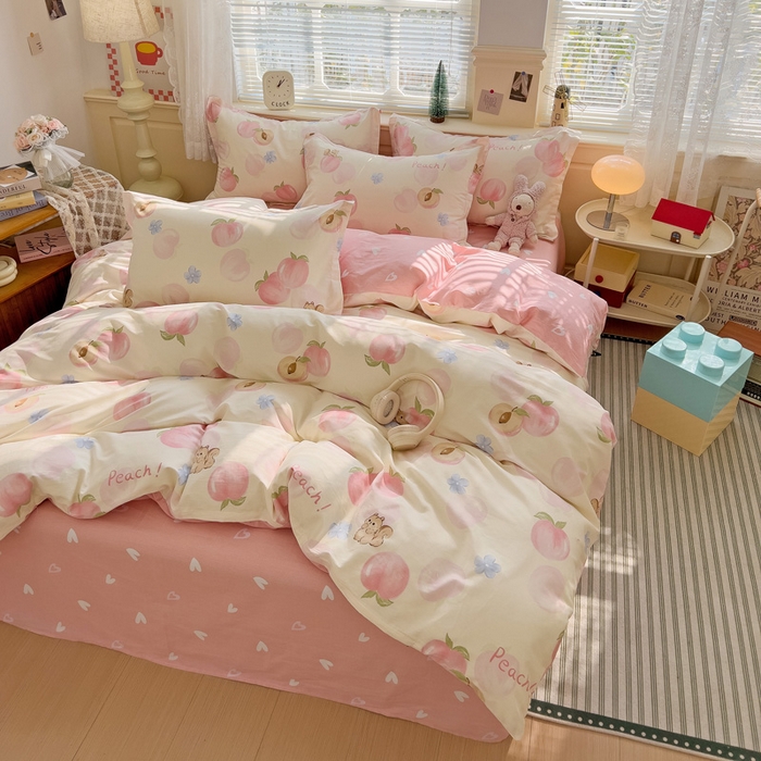 91家纺网 家纺一手货源 找家纺 卡普家居 纯棉全棉四件套13070喷气床单款床笠款三件套 蜜桃松鼠