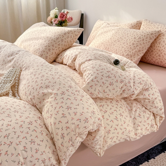 91家纺网 家纺一手货源 找家纺 欧尚 2025新款有氧针织双层纱四件套 花沫 粉