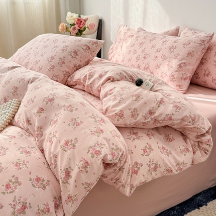 欧尚 2025新款有氧针织双层纱四件套 花影粉