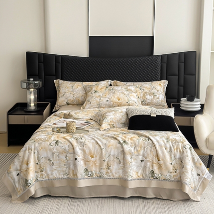 91家纺网 家纺一手货源 找家纺 （总）娇逸家居 2025新款50支印花莱赛尔天丝夏被镂空款花边夏凉被