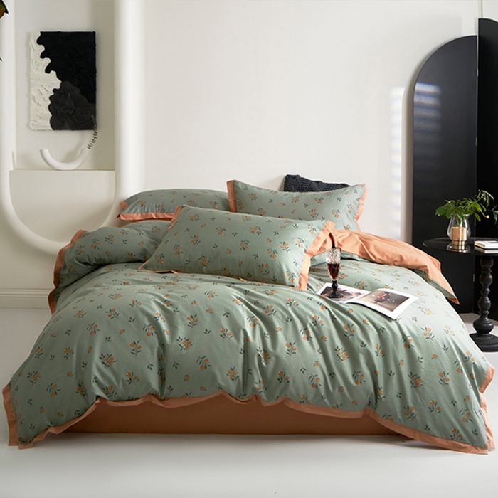 91家纺网 家纺一手货源 找家纺 橙艺家居 2025新款臻品柔棉印花四件套 奈雪-绿