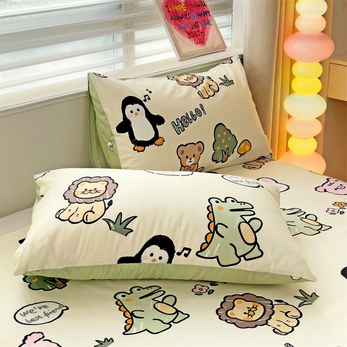 91家纺网 家纺一手货源 找家纺 名兮家居 2025新款13372全棉印花四件套单品系列-单床单 动物世界