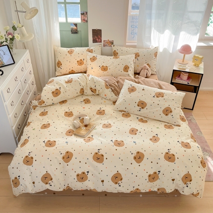 91家纺网 家纺一手货源 找家纺 寻米 2025新款13070全棉印花四件套系列 小熊软糖-巧克力