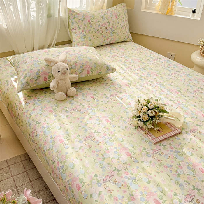 91家纺网 家纺一手货源 找家纺 名兮家居 2025新款13372全棉印花四件套单品系列-单床笠 花花世界