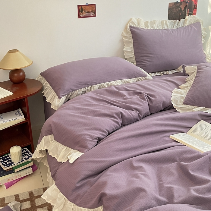 91家纺网 家纺一手货源 找家纺 慕澄家纺 2025新款中古风法式蕾丝复古四件套 香芋