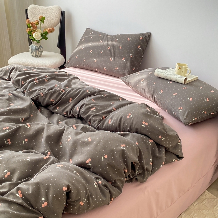 91家纺网 家纺一手货源 找家纺 欧尚 2025新款有氧针织双层纱四件套 黑色樱桃