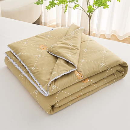 首爱小清新印花里外全棉夏被纱布夏被纯棉夏被棉花被夏凉被空调被子儿童夏被 咖啡熊