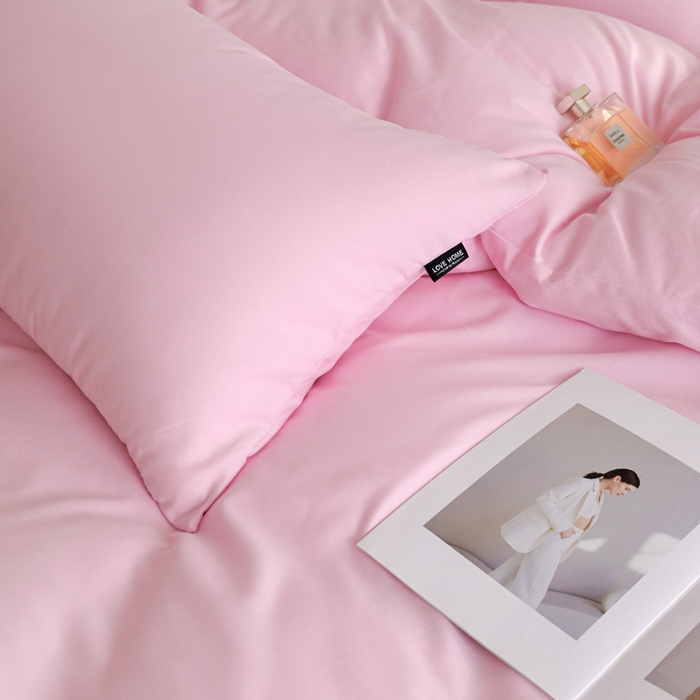 91家纺网 家纺一手货源 找家纺 富馨莱 2025新款60支纯棉纯色双拼四件套 白桃粉