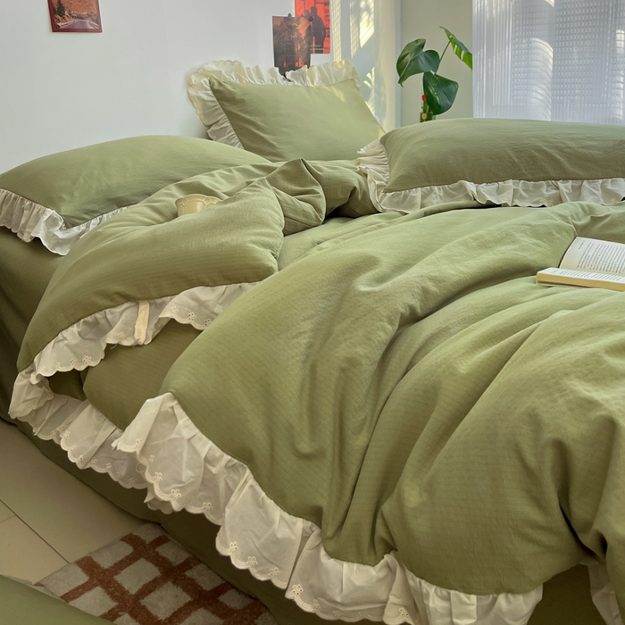 91家纺网 家纺一手货源 找家纺 慕澄家纺 2025新款中古风法式蕾丝复古四件套 青豆