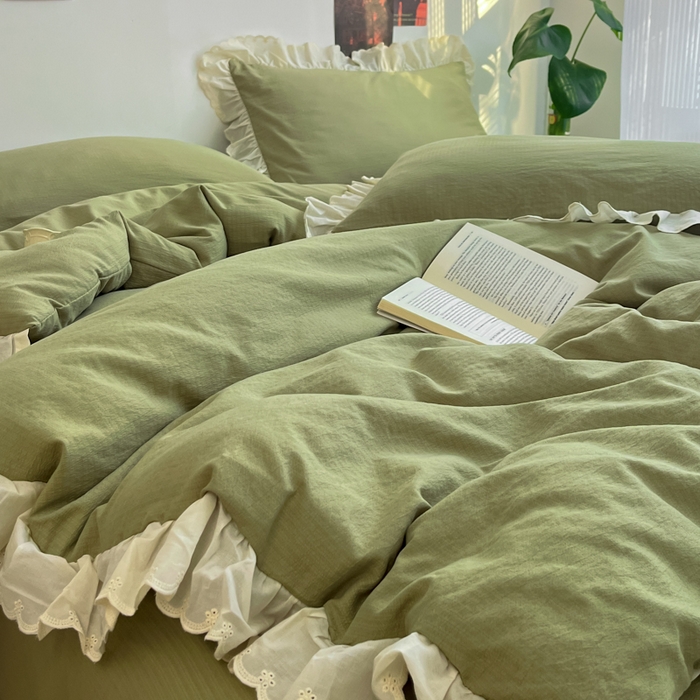 91家纺网 家纺一手货源 找家纺 慕澄家纺 2025新款中古风法式蕾丝复古四件套 青豆