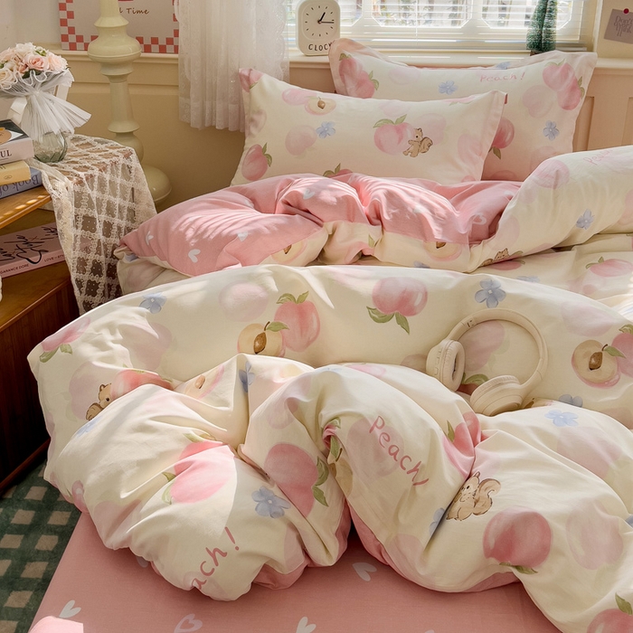 91家纺网 家纺一手货源 找家纺 卡普家居 纯棉全棉四件套13070喷气床单款床笠款三件套 蜜桃松鼠