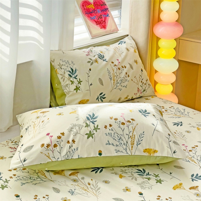 91家纺网 家纺一手货源 找家纺 名兮家居 2025新款13372全棉印花四件套单品系列-单床单 东篱