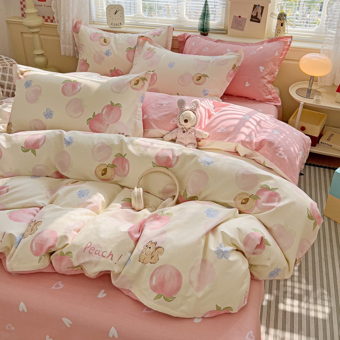 91家纺网 家纺一手货源 找家纺 卡普家居 纯棉全棉四件套13070喷气床单款床笠款三件套 蜜桃松鼠