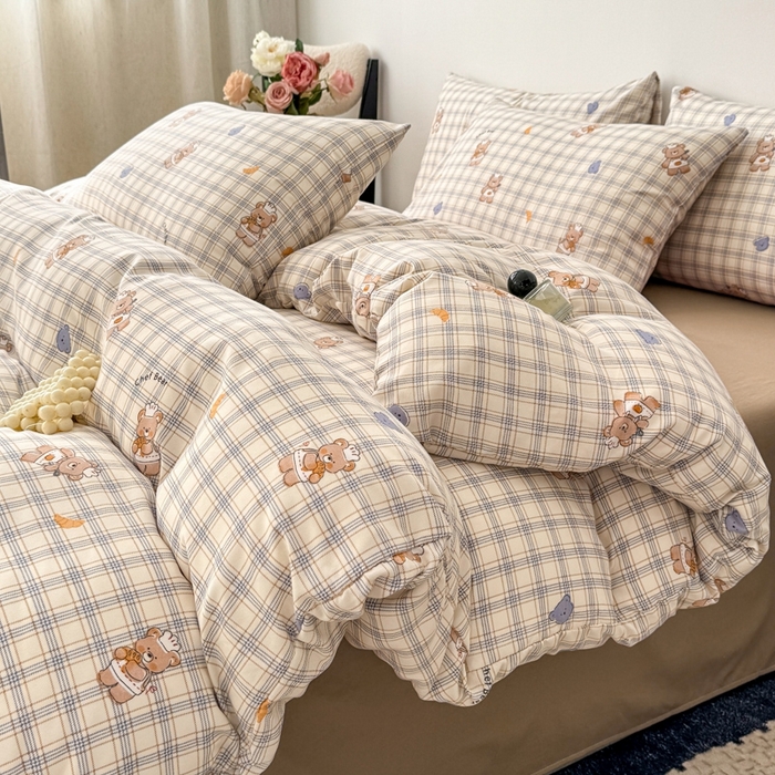 91家纺网 家纺一手货源 找家纺 欧尚 2025新款有氧针织双层纱四件套 可爱熊