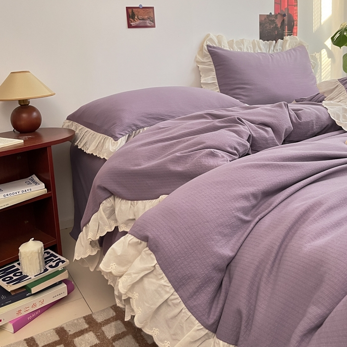 91家纺网 家纺一手货源 找家纺 慕澄家纺 2025新款中古风法式蕾丝复古四件套 香芋