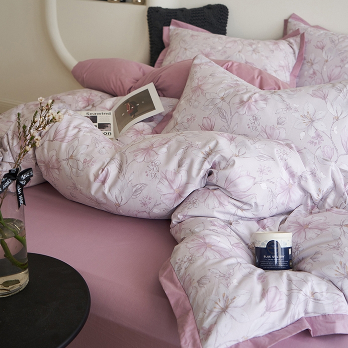 91家纺网 家纺一手货源 找家纺 橙艺家居 2025新款臻品柔棉印花四件套 栀柔-粉