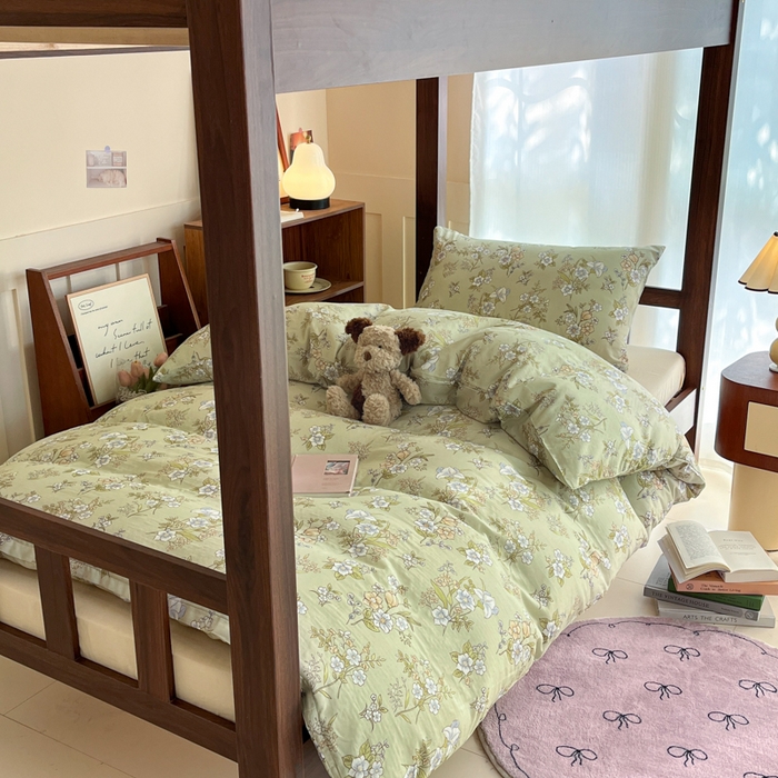 91家纺网 家纺一手货源 找家纺 寻米 2025新款A类全棉双层纱学生三件套 乐枝