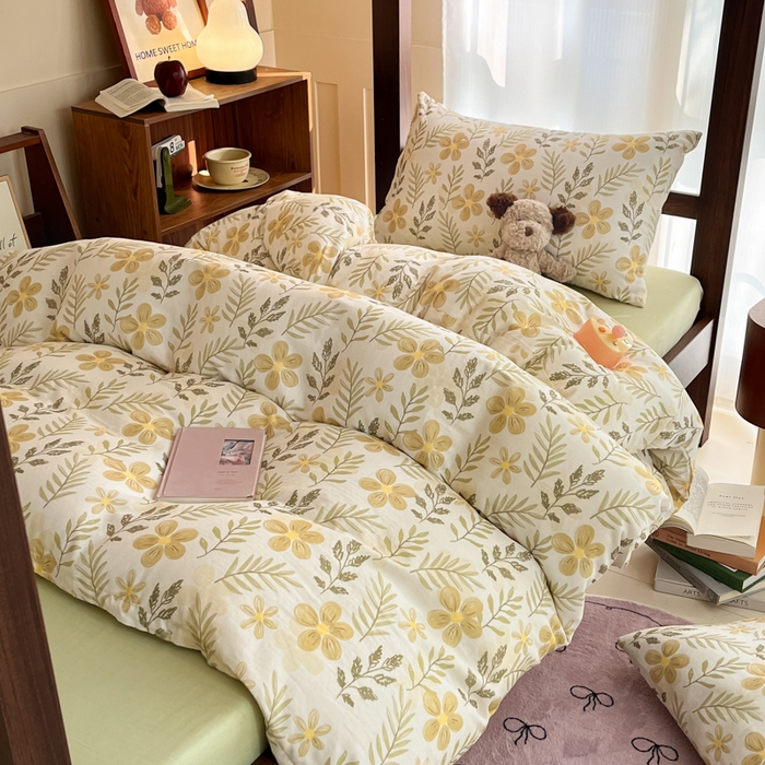 91家纺网 家纺一手货源 找家纺 寻米 2025新款A类全棉双层纱学生三件套 初夏