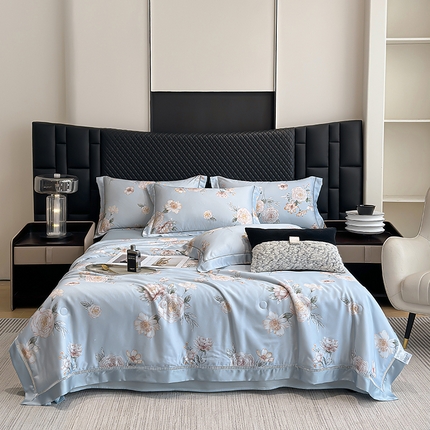 91家纺网 家纺一手货源 找家纺 （总）娇逸家居 2025新款50支印花莱赛尔天丝夏被镂空款花边夏凉被