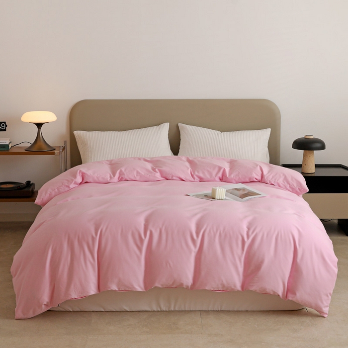 91家纺网 家纺一手货源 找家纺 富馨莱 2025新款60支纯棉纯色双拼四件套 白桃粉