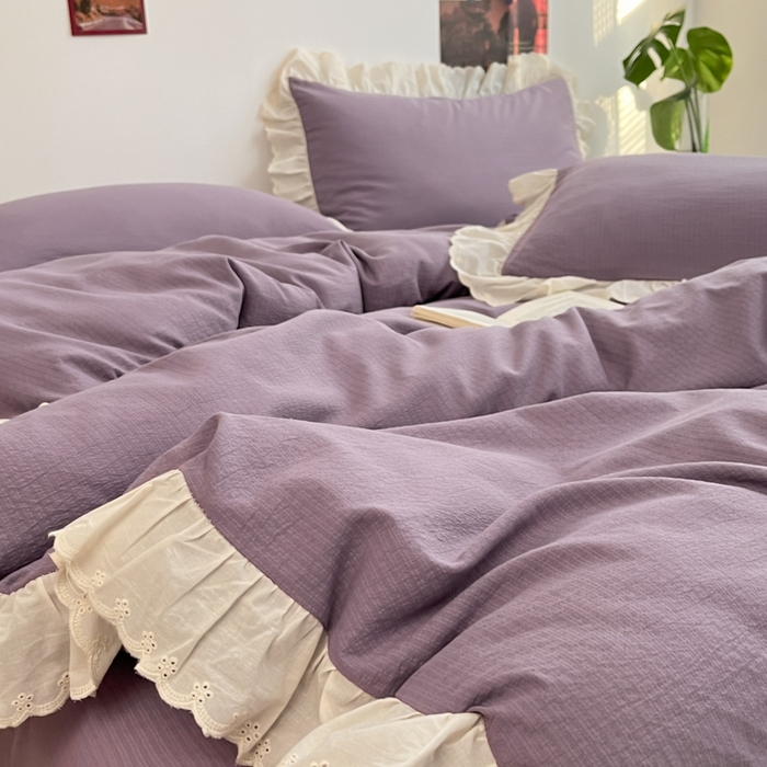 91家纺网 家纺一手货源 找家纺 慕澄家纺 2025新款中古风法式蕾丝复古四件套 香芋