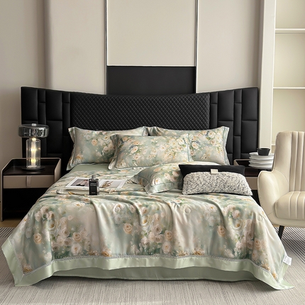 91家纺网 家纺一手货源 找家纺 （总）娇逸家居 2025新款50支印花莱赛尔天丝夏被镂空款花边夏凉被