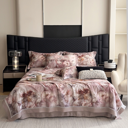 91家纺网 家纺一手货源 找家纺 （总）娇逸家居 2025新款50支印花莱赛尔天丝夏被镂空款花边夏凉被