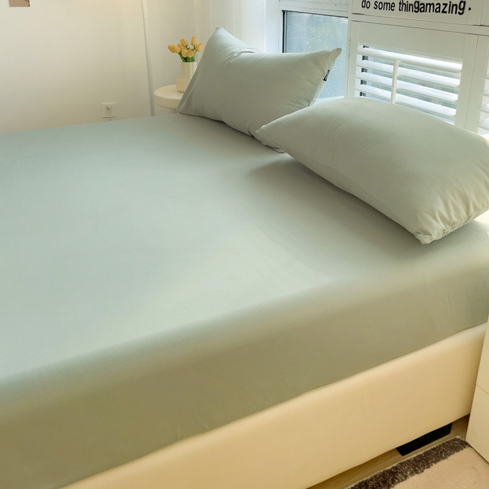 91家纺网 家纺一手货源 找家纺 富馨莱 2025新款60支纯棉纯色床笠 抹茶绿