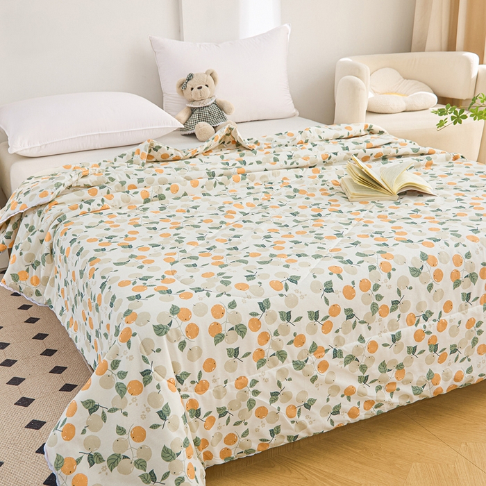 91家纺网 家纺一手货源 找家纺 棉乐町 2025新款全棉棉花夏凉被纯棉夏被空调被子 心想事橙