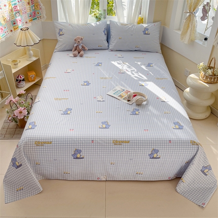 名兮家居 2025新款13372全棉印花四件套单品系列-单床单 格子恐龙