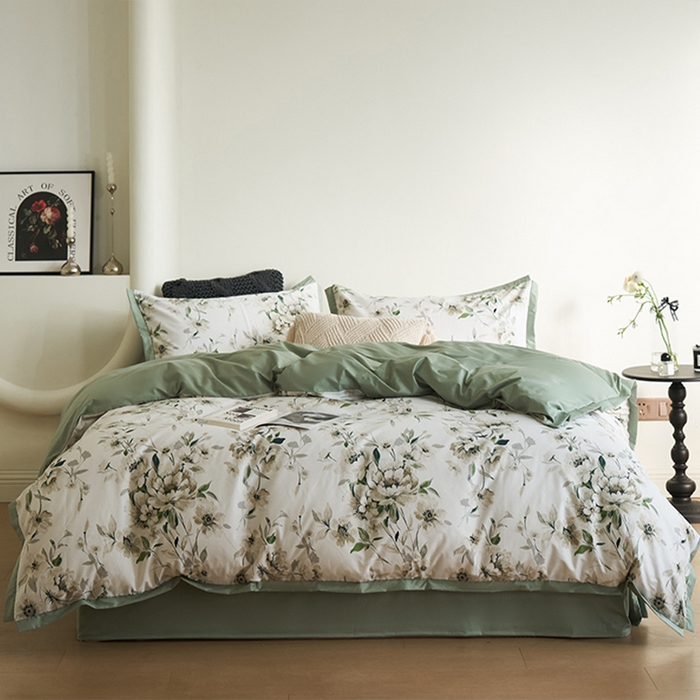 91家纺网 家纺一手货源 找家纺 橙艺家居 2025新款臻品柔棉印花四件套 云苓-绿