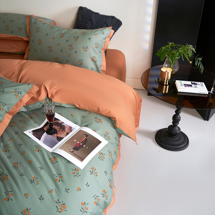 91家纺网 家纺一手货源 找家纺 橙艺家居 2025新款臻品柔棉印花四件套 奈雪-绿