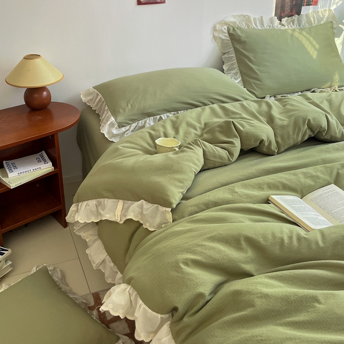 91家纺网 家纺一手货源 找家纺 慕澄家纺 2025新款中古风法式蕾丝复古四件套 青豆