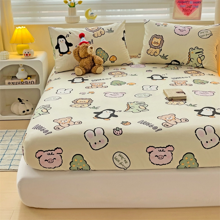 91家纺网 家纺一手货源 找家纺 名兮家居 2025新款13372全棉印花四件套单品系列-单床笠 动物世界