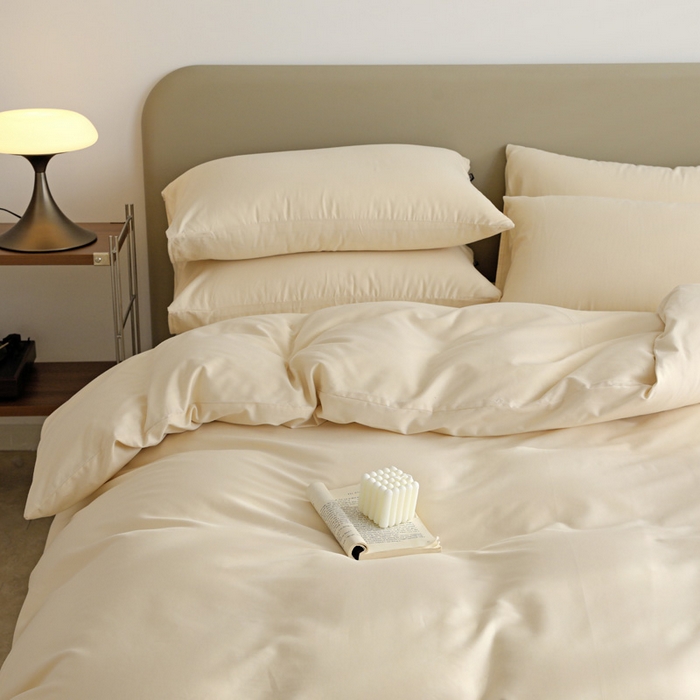 91家纺网 家纺一手货源 找家纺 富馨莱 2025新款60支纯棉纯色双拼四件套 奶白