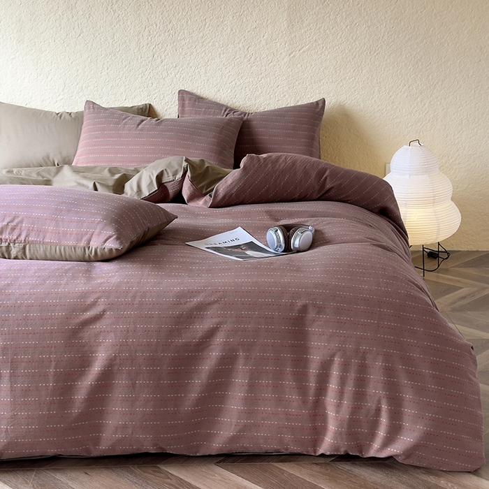 91家纺网 家纺一手货源 找家纺 琪格格纺织 2025新款全棉双层纱色织大提花四件套 时光里-豆沙