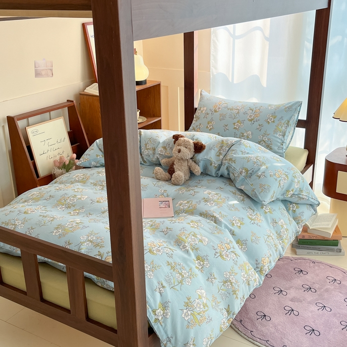 91家纺网 家纺一手货源 找家纺 寻米 2025新款A类全棉双层纱学生三件套 澜月